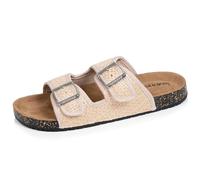 Isotoner Sandalias de mujer con doble correa, plantilla parche talón ultra cómodo, EU bordado chocolate, Rafia Beige, 41 EU