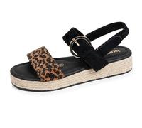 Isotoner Sandalias de mujer con suela de memoria, tacón de 3,5 cm, diseño de leopardo, color negro y leopardo, Leopardo negro., 38 EU