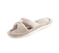 isotoner, Signature X-Slide, Pantuflas para mujer, ribete de satén con espuma viscoelástica, gris topo, 7.5-8