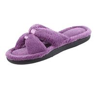 isotoner, Signature X-Slide, Pantuflas para mujer, ribete de satén con espuma viscoelástica, Ultravioleta, 9.5-10