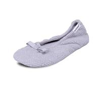 Isotoner Women's Microterry Gemma Ballerina Slippers with Memory Foam Comfort and Suede Sole, Light Grey Diamond, 6.5-7. 5