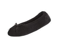 Isotoner Zapatilla de bailarina de Terry para mujer con lazo para comodidad interior/exterior, Black, 39/40 EU