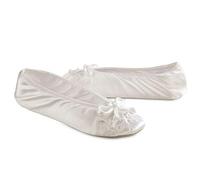 Isotoner Zapatillas de bailarina de satén para mujer con perlas bordadas, White, 39/40 EU