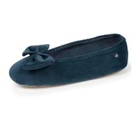Isotoner Zapatillas pantuflas Bailarinas de mujer ultra cómodas, suela de cuero, detalle de gran lazo, Azul pato., 35/36 EU
