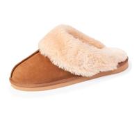 Isotoner - Zapatillas para mujer, piel con relleno cálido, marrón claro, 39 EU