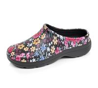 Isotoner Zuecos para mujer para jardinería, cómodos, duraderos y ligeros, europeos, planta negra, Diseño de flores, color negro., 37 EU