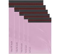 iSOUL 100 bolsas autoadhesivas de polietileno mixtas para correo, 5 tamaños, 20 de cada una pequeña a grande, paquete de correo, varios sobres para envío, paquete postal, color rosa