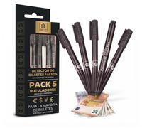 ISP BEST Pack 5 Detector de Billetes Falsos Profesional - Rotulador Antifraude y Marcador de Seguridad para Euros, Dólares, Libras - Ideal para Tiendas, Comercios y Cajas Registradoras