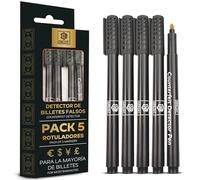 ISP BEST Pack 5pcs Detector de Billetes Falsos Profesional + Guía de Uso Versión 2026 PREMIUM V.5.0 | Bolígrafo Antifraude y Marcador de Seguridad para Euros, Dólares, Libras | Lote de 5 Unidades
