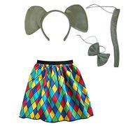 ISP Inspired Costumes Disfraz de elefante Elmer para mujer, falda, diadema, cola, pajarita, día mundial del libro, tema de personajes, eventos, fiestas