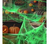 ISparbox Luminosa Telarañas Halloween, 200g Telaraña Halloween Decoracion con 40 Arañas Falsas, Luminosa Tela de Araña Elástica para Hallowen Carnaval Fiestas Temáticas