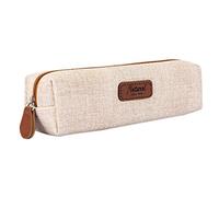 iSpchen Unisex Estuche Pequeño Bolso del Lápiz del Cuadrado Bolso de Cosméticos Caja de Lápices para Chicos y Chicas,19,5 x 4,5 x 5 CM,Material de PU,Beige
