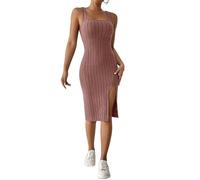 iSpchen Vestido Largo A Rayas Pit Color Sólido Casual Elegancia Primavera 2024 para Mujer,Rosa,M