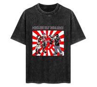 ISPIRIT Retro Washed Shirt Men's Unisex Mindless Self Indulgence Anime Charaters Round Neck Antique Wash T-Shirt Short Sleeve Black S