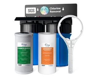 iSpring WGB21B Filtro de Agua para Toda la Casa Reduce Cloro Sabor y Olor | 2 Etapas, Filtro Agua Entrada General, Filtro CTO y Sedimentos de 10" x 4.5", Entrada/Salida de 1"