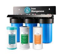 iSpring WGB31BM Filtro de Agua para Toda la Casa, Reduce Hierro, Manganeso, Cloro, Sedimentos, Sabor y Olor, Filtro de Hierro de 3 Etapas para Toda la Casa, Filtros de 10" x 4.5", Entrada/Salida de 1"