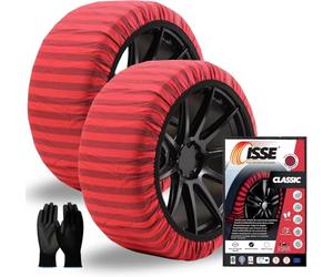 ISSE - Cadenas Coche Nieve Homologación EN 16662-1 y alta seguridad T-70 - Cadenas Nieve Téxtiles Fáciles de Instalar - Cadenas Nieve Coche Antideslizantes y Resistentes - Kit de 2 Cadenas + guantes