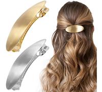 Isslly 2 pinzas de pelo francesas, pasadores ovalados de metal para mujer, accesorios formales para el cabello grueso para mujer, color dorado y plateado