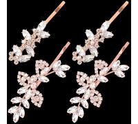 Isslly 4 horquillas para el pelo con diamantes de imitación, horquillas para el pelo de cristal para novia, 2 estilos, horquillas francesas de aleación en forma de hoja para mujeres, niñas para bodas,