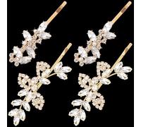 Isslly 4 pinzas para el pelo con diamantes de imitación dorados, horquillas para el pelo de cristal para novia, 2 estilos, horquillas francesas de aleación en forma de hoja para mujer, para bodas,