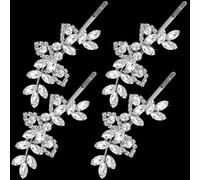 Isslly 4 pinzas para el pelo con diamantes de imitación plateados, horquillas de cristal para novia, horquillas francesas con forma de hoja, joyería para el cabello para mujeres para bodas, fiestas