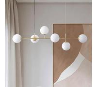 ISSPTYB Lámpara Colgante Moderna de 6 Luces con Globos de Cristal de Mediados de Siglo, Sputnik con Bola de Ópalo Blanco Dorado, Diseño de Burbujas para Sala de Estar
