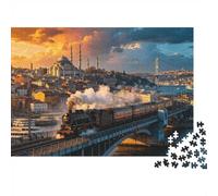 Istanbul Steam Train Puzzle para Adultos 1000 Piezas Papel Reciclable Turkey Cityscape Puzzle Accesorios para Juegos Padres e Hijos Desarrolla la Inteligencia de Niños y