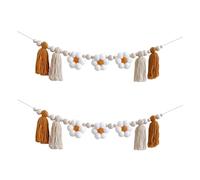 ISTOVO 2 Piezas de Guirnalda de Madera de Margaritas, DecoracióN de Cuentas de Madera, Guirnalda, DecoracióN de GuarderíA de Margaritas Hippie, Guirnalda para Aula