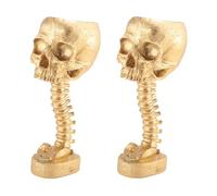 ISTOVO 2X Juego de Macetero de Calavera de Resina y Soporte para Lomo, Maceta de Calaveras de Poliresina, DecoracióN de Halloween, Flor de Cabeza de Calavera Retro, Dorado