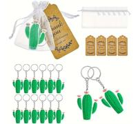 ISTOVO Lindos Llaveros de Cactus Decoraciones para Fiestas de Cactus con Etiquetas de Agradecimiento Kraft y Bolsas de Organza Blancas Decoraciones para Baby Shower