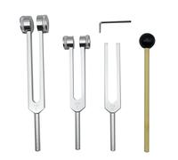 ISTOVO Paquete de 4-Set Horquilla (128 Hz, 256Hz, 512Hz) con Martillo tenedor para Herramienta de Vibración Sonido Sin Base, Plata