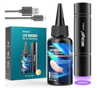 ISTOYO Kit de resina UV con luz, 30 g de resina UV con linterna UV recargable de 395 nm, curado rápido en segundos para unir, reparar joyas, plástico o vidrio, detección de manchas