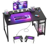 iSunirm Escritorio Gaming con LED,Escritorio de Ordenador con Toma de Corriente y Carga USB,100x50 cm Mesa de Ordenador con Bolsa de Almacenaje y Gancho para Auriculares,Negro