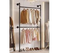 iSunirm Perchero de Pared Industrial 100 x 208 cm, Armario Abierto con Barra para Ropa, Sistema de Vestidor en Tubos Metálicos, Colgador de Ropa Resistente para Dormitorio y Vestidor, Negro