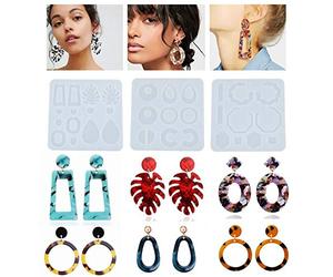 iSuperb 3 Piezas Moldes de Resina Epoxi de Pendiente con Agujero Molde de Silicona Earring Resin Molds para Pendiente Colgante Artesanía DIY (Transparente)
