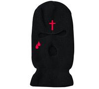 ISWMM Máscara de esquí de 3 agujeros Gorro de punto bordado invierno al aire libre Ciclismo máscara a prueba de viento pasamontañas cubierta completa cara, Sombrero negro + rojo