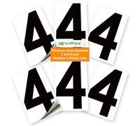 iSYFIX Pegatinas de vinilo negro con números 4 (cuatro) - Paquete de 6 calcomanías de 2 pulgadas - Calcomanías de alta calidad, fondo blanco y preespaciadas para buzón, carteles, ventanas, puertas, coches, camiones, hogar, negocios, dirección, interior y exterior
