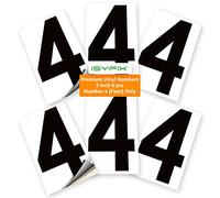 iSYFIX Pegatinas de vinilo negro con números 4 (cuatro) - Paquete de 6 calcomanías de 5 pulgadas - Calcomanías de alta calidad, fondo blanco y preespaciadas para buzón, carteles, ventanas, puertas, coches, camiones, hogar, negocios, dirección, interior y exterior