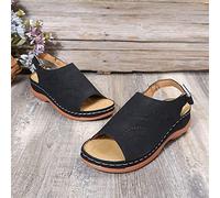 ISZI Sandalias con Punta Abierta Mujer Mules Plataforma Moda Sandalia de Cuña Cómodos Moda Ortopedicas con Correa en El Tobillo Hueca Zapatos de Playa,Negro,US7/EU38