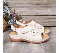 ISZI Sandalias con Punta Abierta Mujer Mules Plataforma Moda Sandalia de Cuña Cómodos Moda Ortopedicas con Correa en El Tobillo Hueca Zapatos de Playa,Blanco,US7/EU38