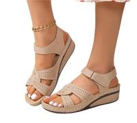ISZI Sandalias de Cuña para Mujer Punta Abierta Moda Ortopedicas Comodas Sandalias Plataforma de Verano Zapatos de Playa Hebilla Antideslizante,Amarillo,EU40/US8