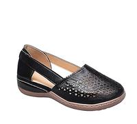 ISZI Sandalias Plataforma Mujer Verano Sandalias Cuña Comodas Cuero Punta Cerrada Zapatos Cuero PU con Hueca Ortopédicas Plataforma Moda Sandalia,Negro,EU38/US7