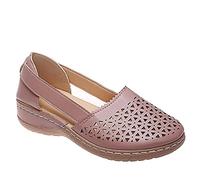 ISZI Sandalias Plataforma Mujer Verano Sandalias Cuña Comodas Cuero Punta Cerrada Zapatos Cuero PU con Hueca Ortopédicas Plataforma Moda Sandalia,Rosado,EU36/US5