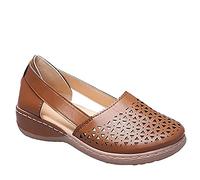 ISZI Sandalias Plataforma Mujer Verano Sandalias Cuña Comodas Cuero Punta Cerrada Zapatos Cuero PU con Hueca Ortopédicas Plataforma Moda Sandalia,Marrón,EU37/US6