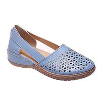 ISZI Sandalias Plataforma Mujer Verano Sandalias Cuña Comodas Cuero Punta Cerrada Zapatos Cuero PU con Hueca Ortopédicas Plataforma Moda Sandalia,Azul,EU36/US5