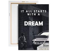 It All Starts With A Dream Motivational - Lienzo decorativo para pared, decoración de oficina, inspirador con marco, inspirador Porsche 911 para decoración de pared (61 x 45 cm)