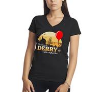 It Horror Movie Welcome to Derry Mein Inspired by Novel of Stephen King Camisa Negra De Cuello En V para Mujer Size XXL