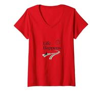 It Is What It Is: Life Happens - Cita Motivacional Camiseta Cuello V, Mujer, Rojo, M
