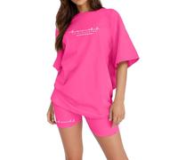 IT is You NOT ME - Conjunto de pantalones cortos de manga corta con estampado de letras para mujer, hot pink, XS
