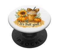 It’s Fall Y’All Iced Coffee Pumpkin Spice Watercolor PopSockets PopGrip Adhesivo